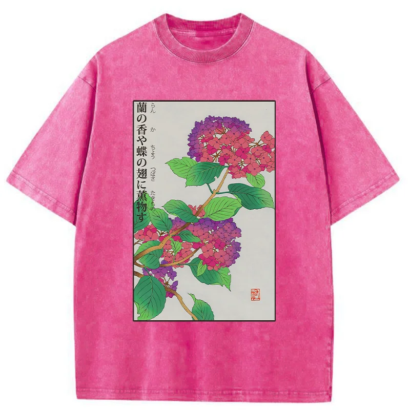 Tokyo-Tiger Purple Hydrangea Washed T-Shirt