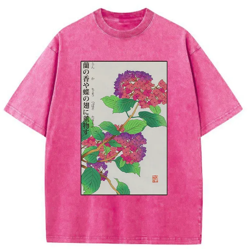 Tokyo-Tiger Purple Hydrangea Washed T-Shirt