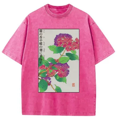 Tokyo-Tiger Purple Hydrangea Washed T-Shirt