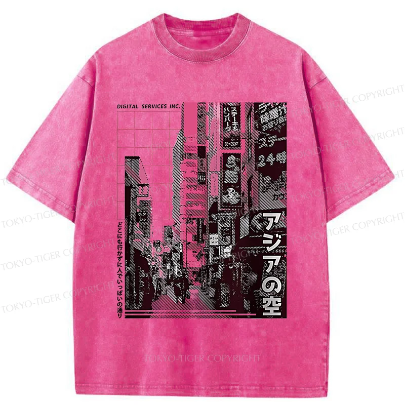 Tokyo-Tiger Tokyo Street Scene Washed T-Shirt
