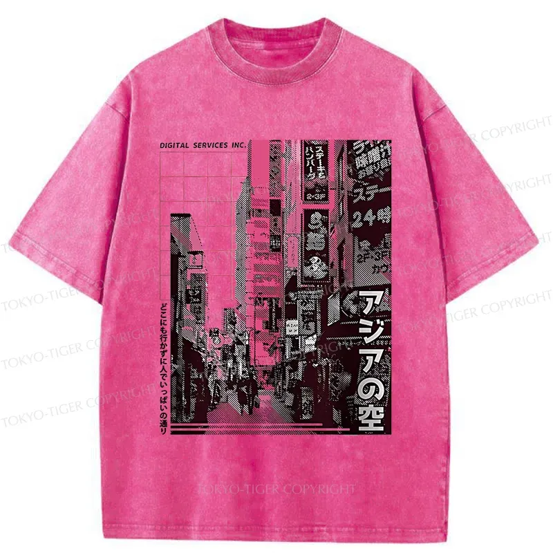 Tokyo-Tiger Tokyo Street Scene Washed T-Shirt