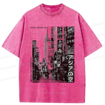 Tokyo-Tiger Tokyo Street Scene Washed T-Shirt