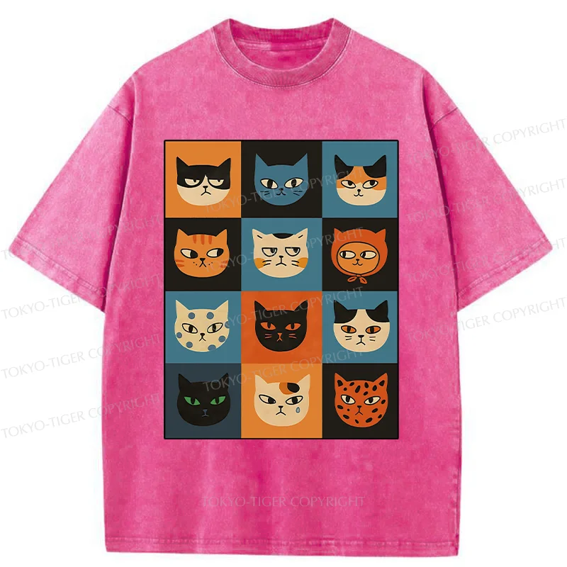 Tokyo-Tiger Cat Stamps Washed T-Shirt