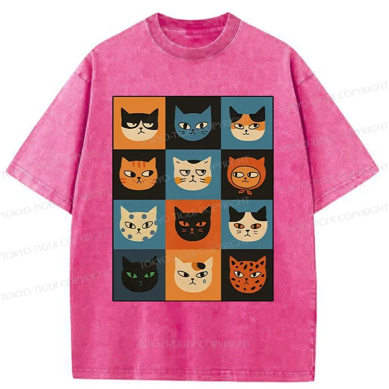 Tokyo-Tiger Cat Stamps Washed T-Shirt Sale