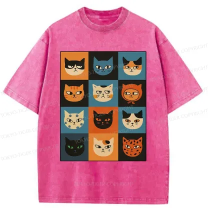 Tokyo-Tiger Cat Stamps Washed T-Shirt