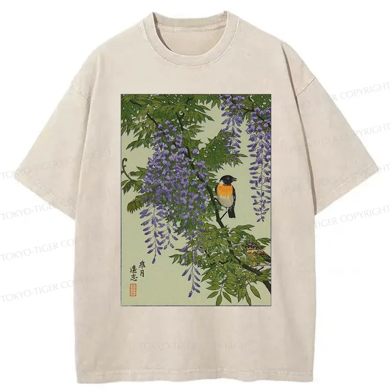 Tokyo-Tiger Wisteria Painting Washed T-Shirt