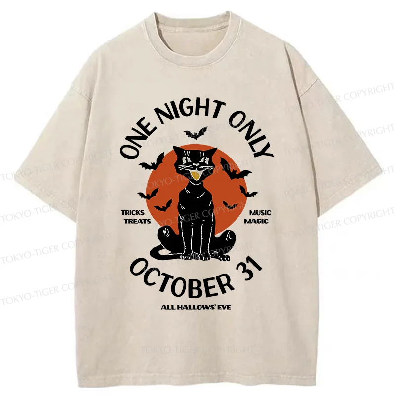 Tokyo-Tiger Halloween Black Cat Washed T-Shirt