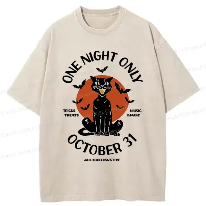 Tokyo-Tiger Halloween Black Cat Washed T-Shirt