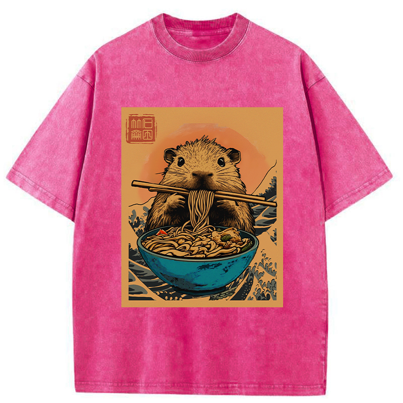 Tokyo-Tiger Opossum Eats Ramen Washed T-Shirt