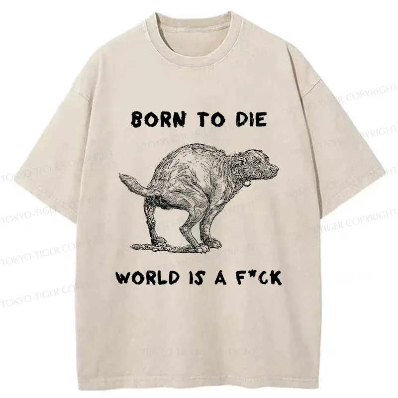 Tokyo-Tiger Dog Pooping Funny Washed T-Shirt