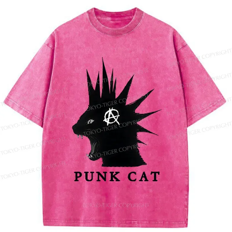 Tokyo-Tiger Punk Cat Funny Washed T-Shirt