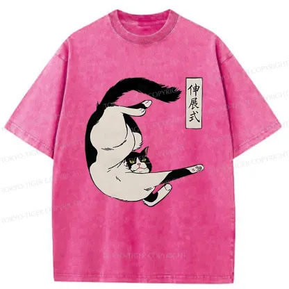 Tokyo-Tiger Supine Cat Stretch Washed T-Shirt