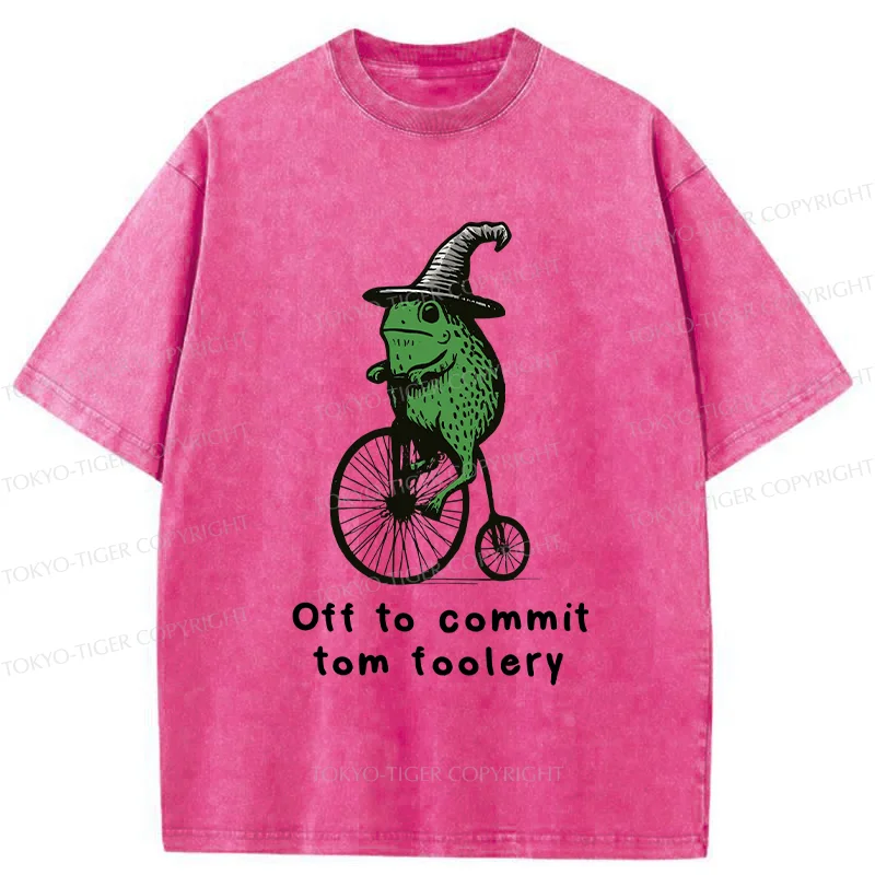 Tokyo-Tiger Frog Riding Penny-farthing Washed T-Shirt