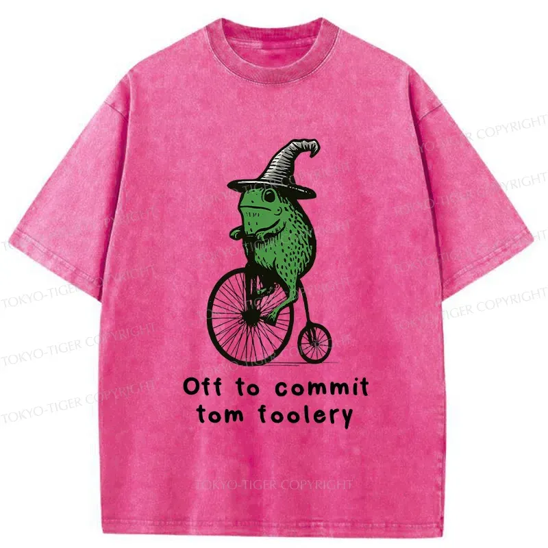 Tokyo-Tiger Frog Riding Penny-farthing Washed T-Shirt
