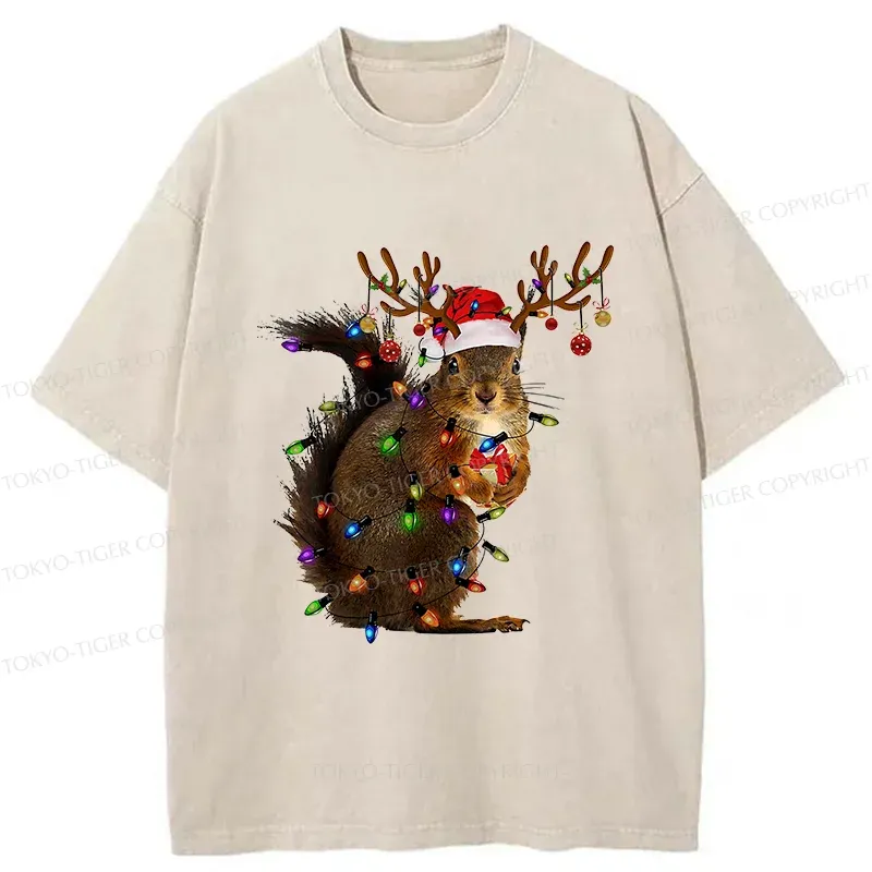 Tokyo-Tiger Christmas Squirrel Washed T-Shirt