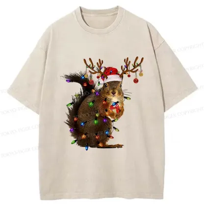 Tokyo-Tiger Christmas Squirrel Washed T-Shirt