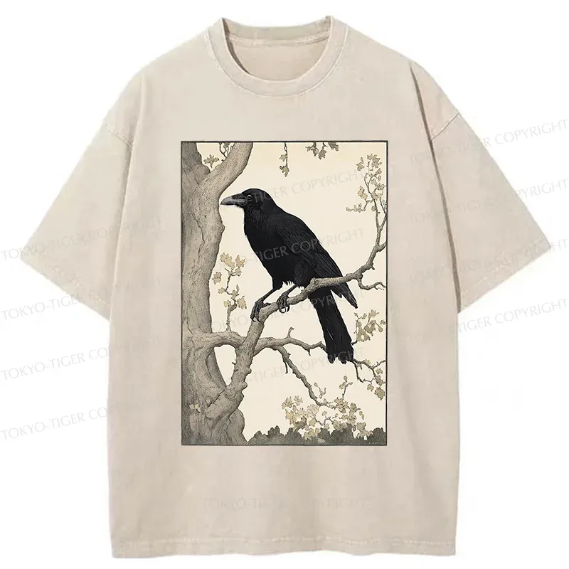 Tokyo-Tiger Ancient Painting Of Crow Washed T-Shirt