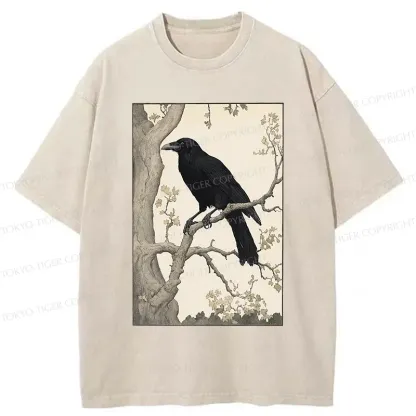 Tokyo-Tiger Ancient Painting Of Crow Washed T-Shirt