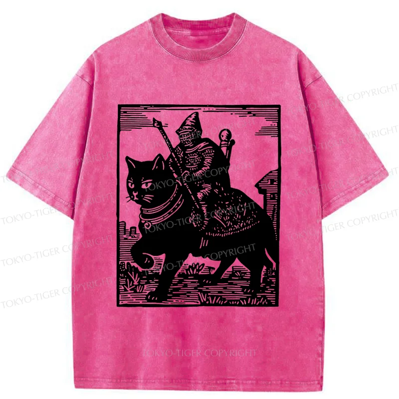 Tokyo-Tiger Knight Riding A Cat Washed T-Shirt