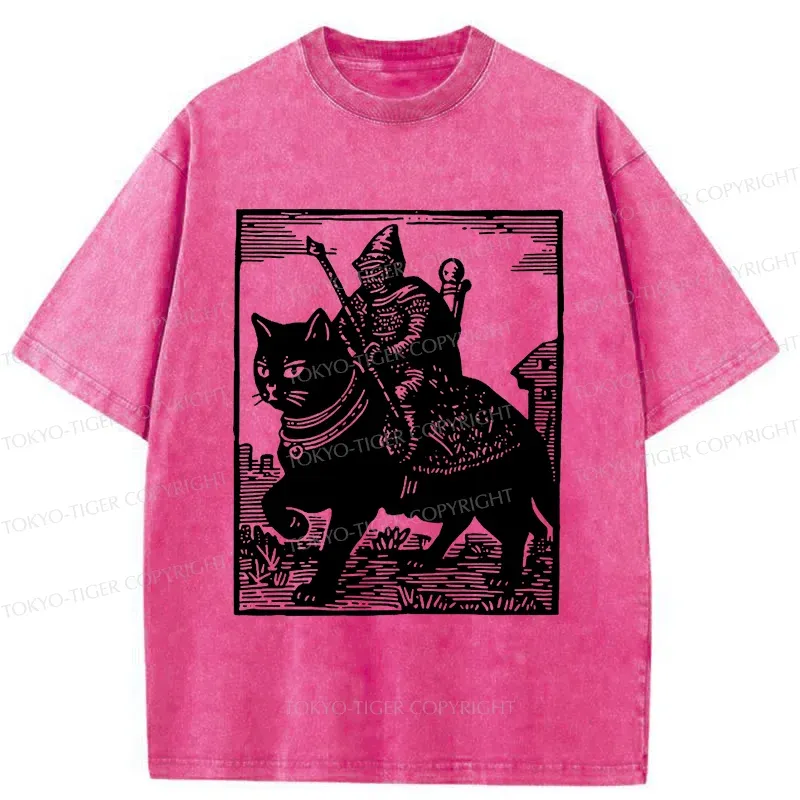 Tokyo-Tiger Knight Riding A Cat Washed T-Shirt Sale
