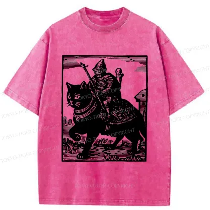 Tokyo-Tiger Knight Riding A Cat Washed T-Shirt