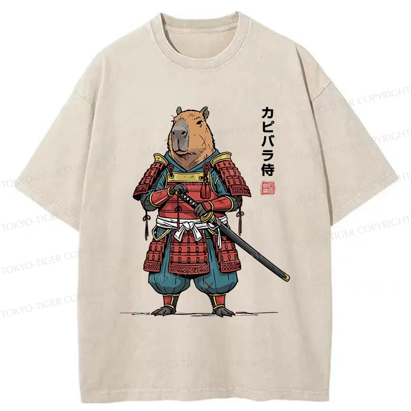 Tokyo-Tiger Capybara Samurai Washed T-Shirt