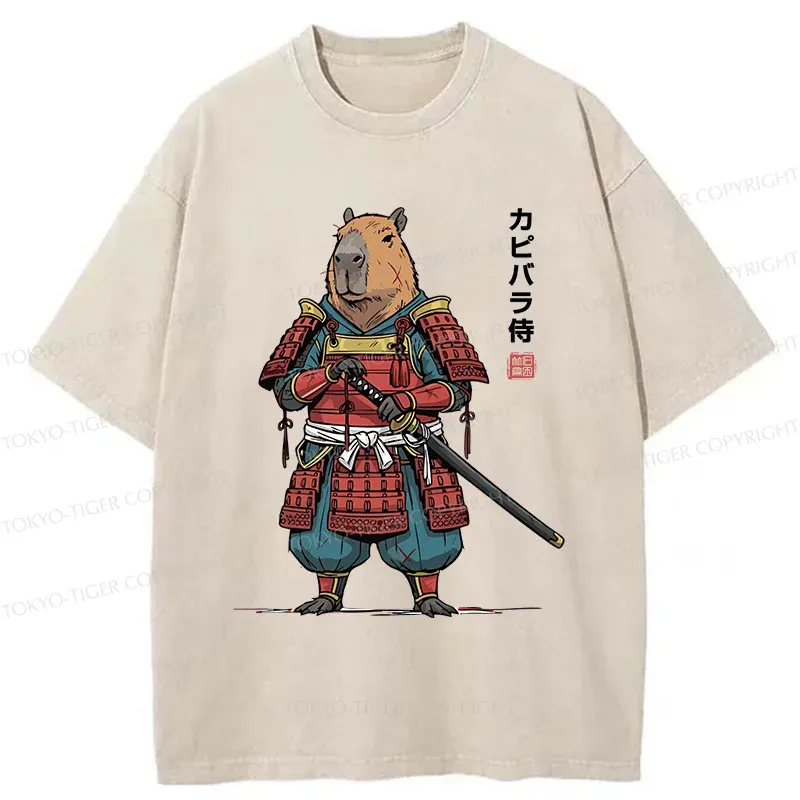 Tokyo-Tiger Capybara Samurai Washed T-Shirt