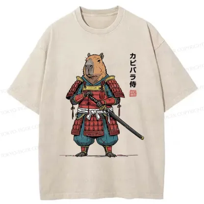 Tokyo-Tiger Capybara Samurai Washed T-Shirt