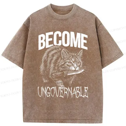 Tokyo-Tiger Uncontrolled Cat Funny Washed T-Shirt