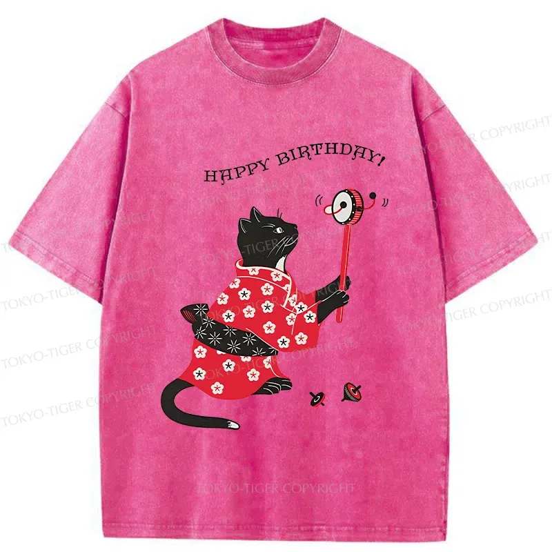 Tokyo-Tiger Birthday Cat Washed T-Shirt