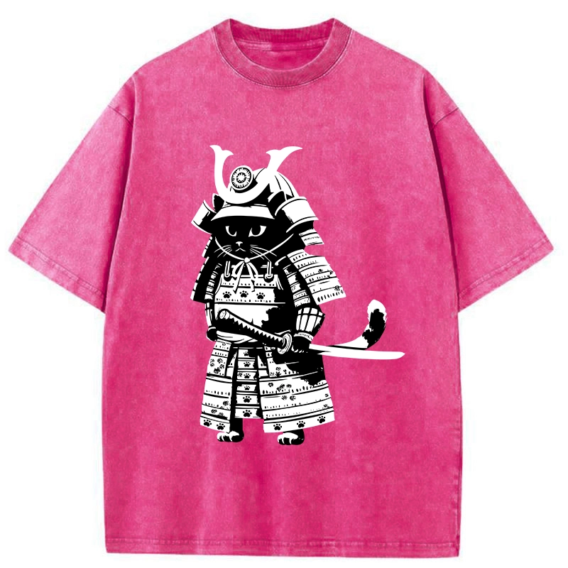 Tokyo-Tiger Japanese Samurai Black Cat Washed T-Shirt