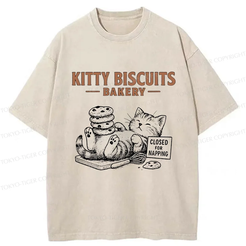 Tokyo-Tiger Cat Bakery Funny Washed T-Shirt