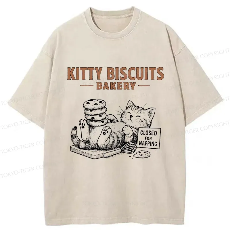 Tokyo-Tiger Cat Bakery Funny Washed T-Shirt