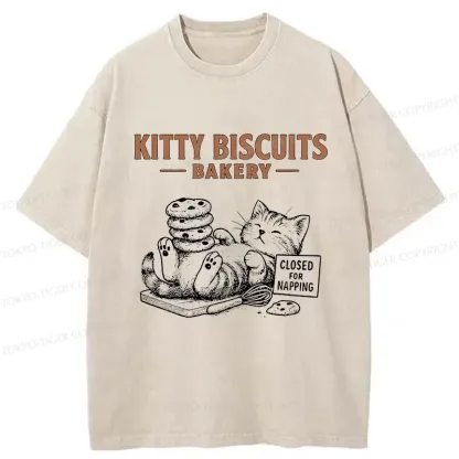 Tokyo-Tiger Cat Bakery Funny Washed T-Shirt