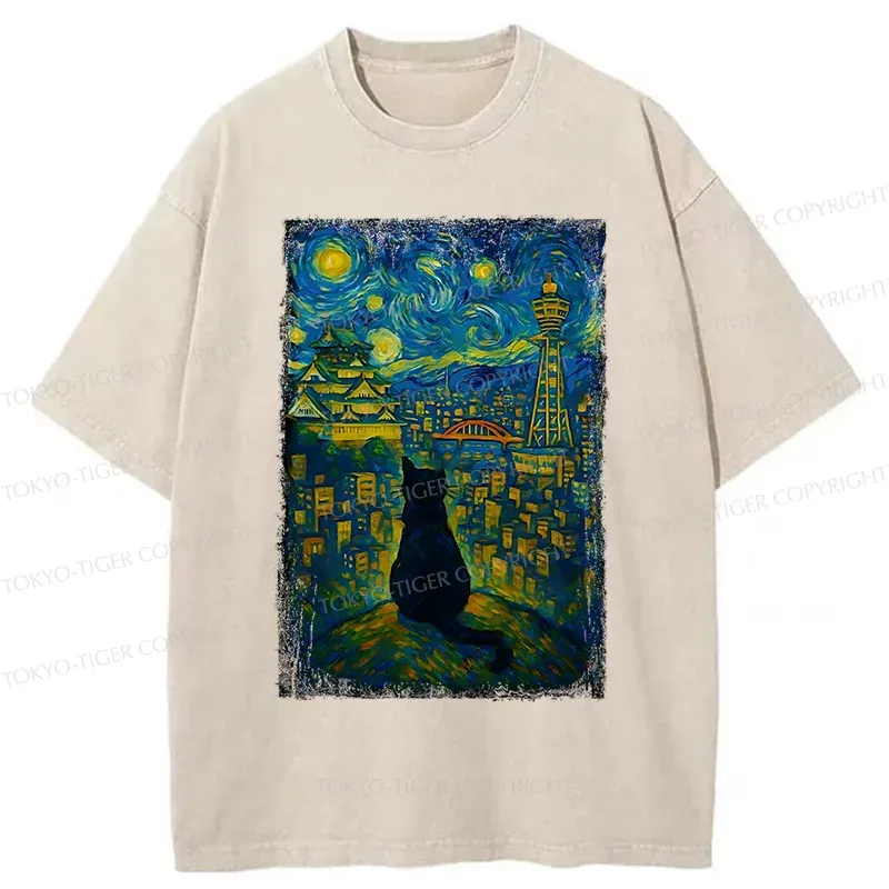 Tokyo-Tiger Cats In The City Of Osaka Washed T-Shirt Sale