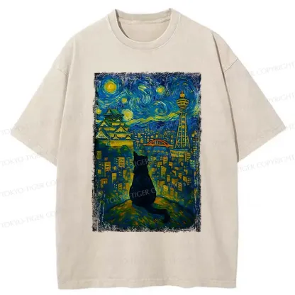 Tokyo-Tiger Cats In The City Of Osaka Washed T-Shirt