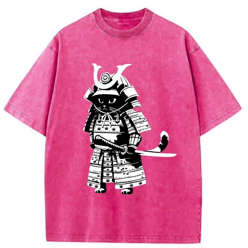 Tokyo-Tiger Japanese Samurai Black Cat Washed T-Shirt
