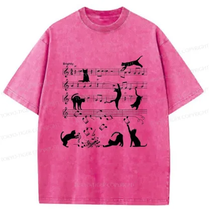 Tokyo-Tiger Cat Playing With Sheet Music Washed T-Shirt