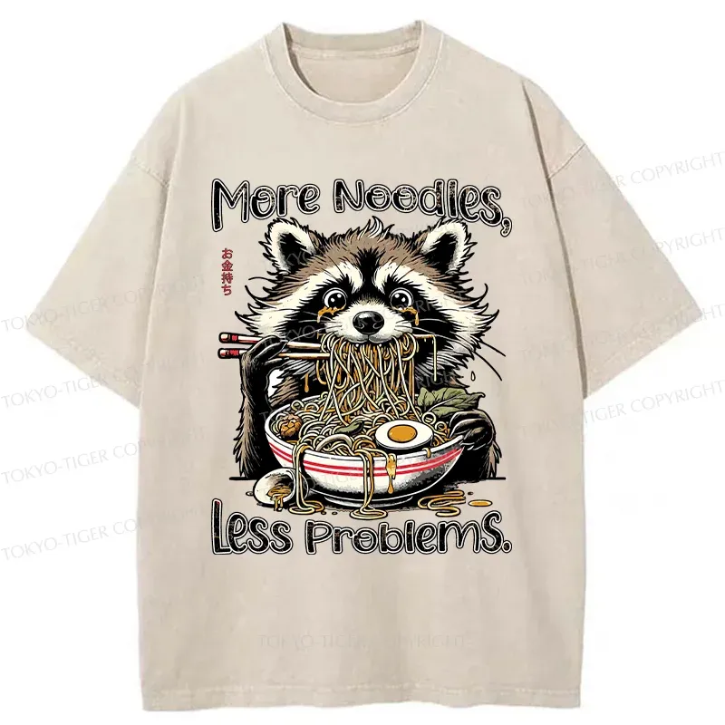 Tokyo-Tiger Raccoon Eating Delicious Ramen Washed T-Shirt