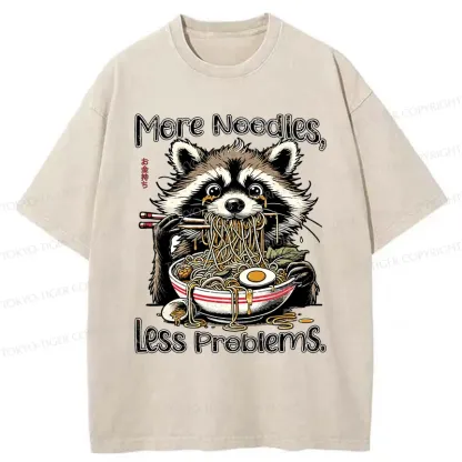 Tokyo-Tiger Raccoon Eating Delicious Ramen Washed T-Shirt