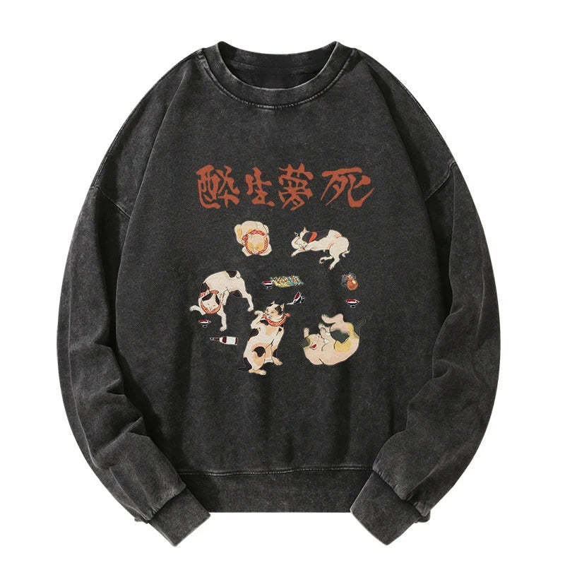 Tokyo-Tiger Drunken Cats Washed Sweatshirt