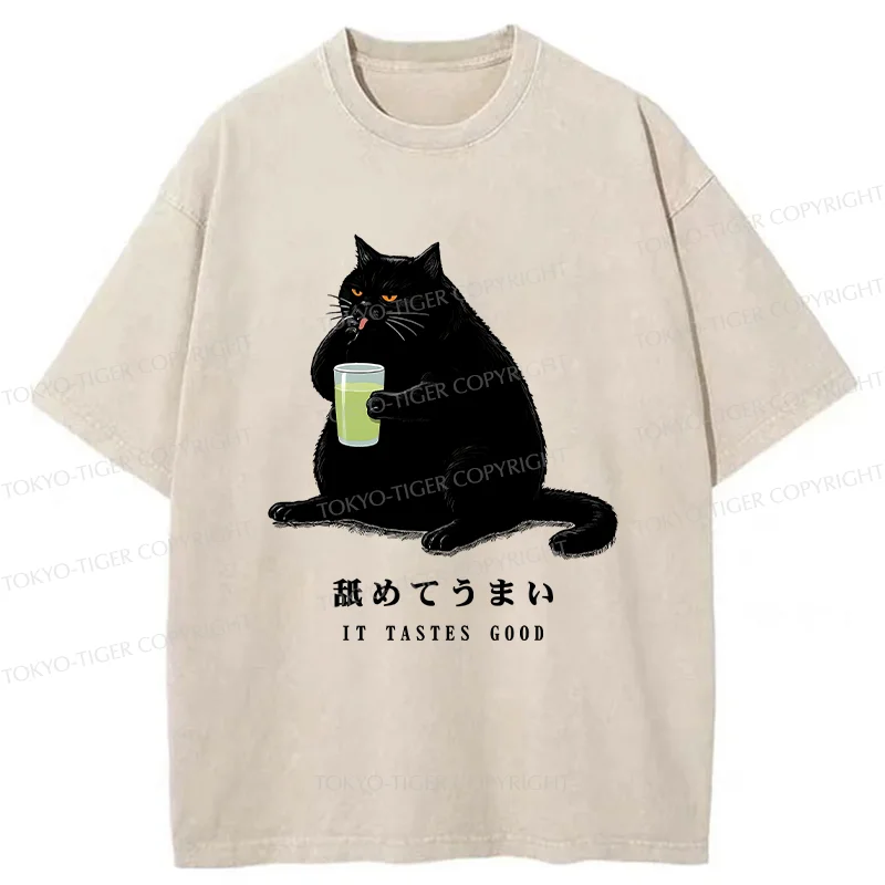 Tokyo-Tiger Cat Tasting Matcha Washed T-Shirt