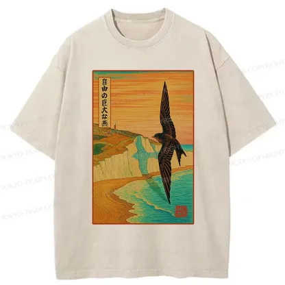 Tokyo-Tiger Large And Unconstrained Swallow Washed T-Shirt
