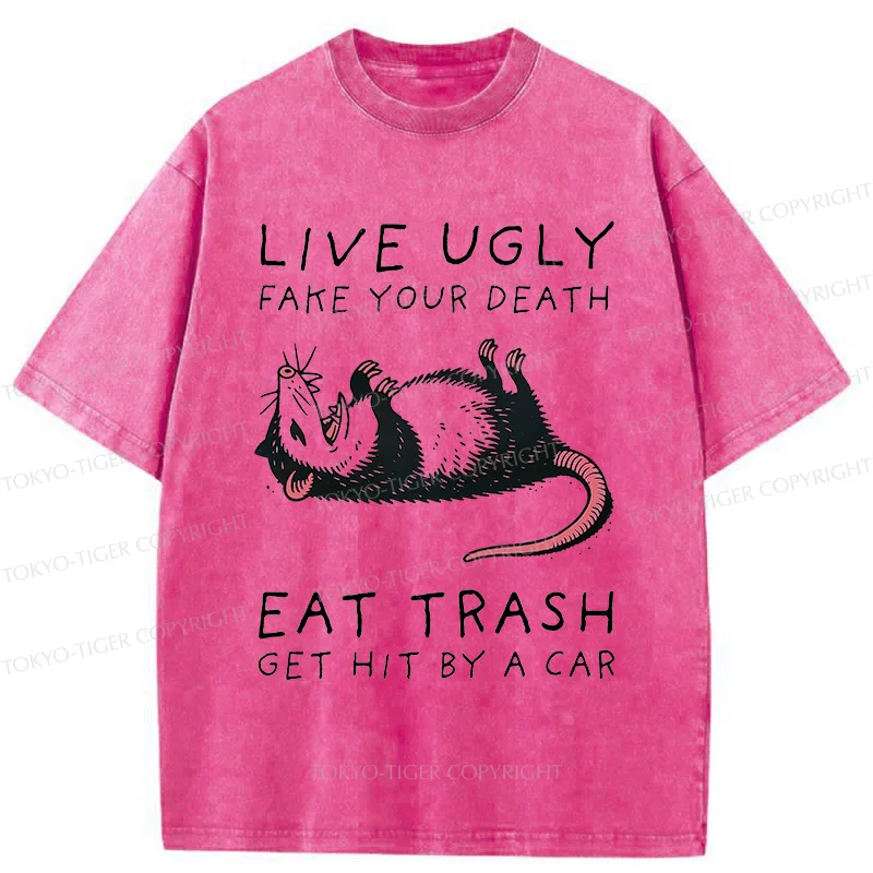 Tokyo-Tiger Possum Playing Dead Funny Washed T-Shirt