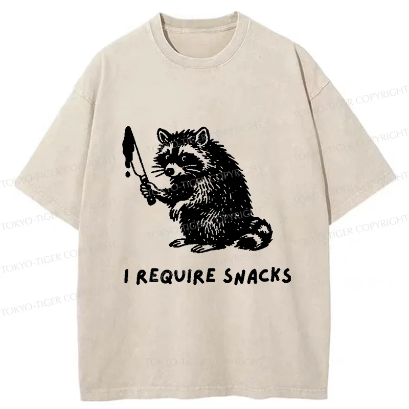 Tokyo-Tiger Raccoons Need Snacks Funny Washed T-Shirt