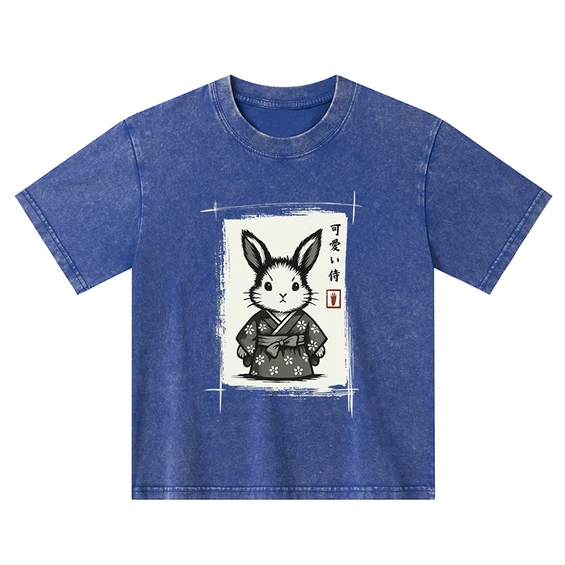 Tokyo-Tiger Woodcut Bunny Kids Washed T-Shirt