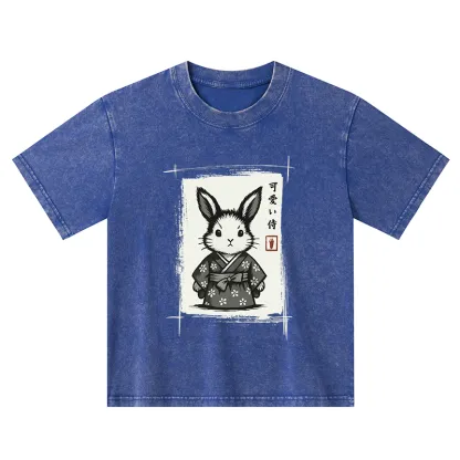 Tokyo-Tiger Woodcut Bunny Kids Washed T-Shirt
