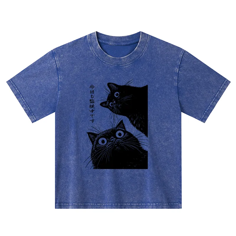 Tokyo-Tiger The Cat Is Watching Today Kids Washed T-Shirt