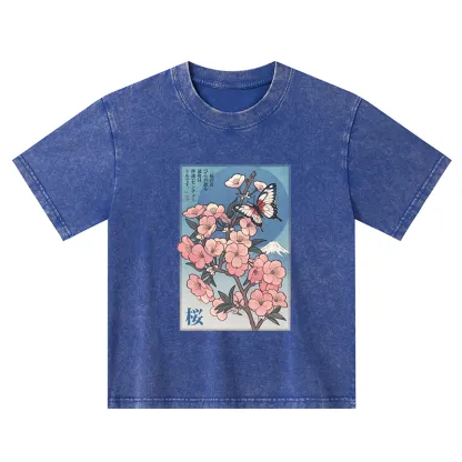 Tokyo-Tiger Ukiyoe Japanese Cherry blossoms Poster Kids Washed T-Shirt
