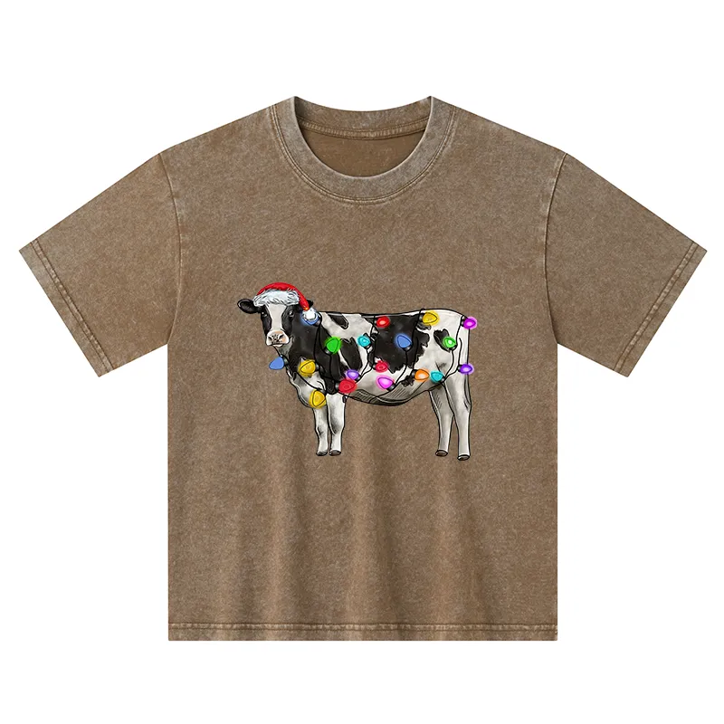 Tokyo-Tiger Christmas Cow Kids Washed T-Shirt